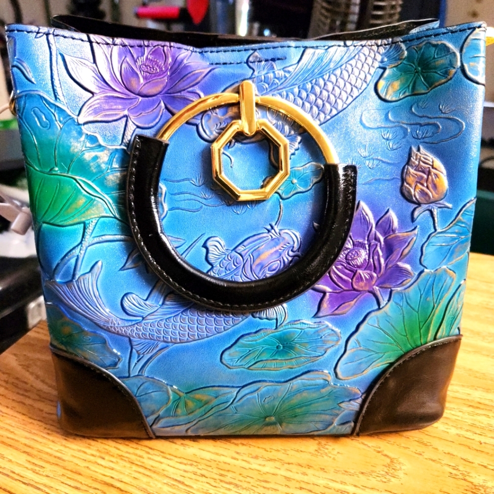 Blue Koi Fish Bucket Bag